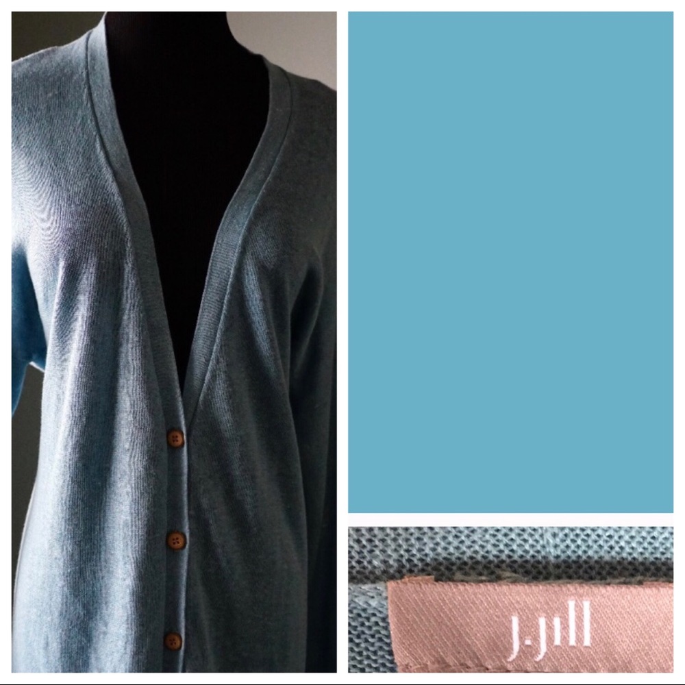 J Jill summer light AQUA long cardi Sz L
